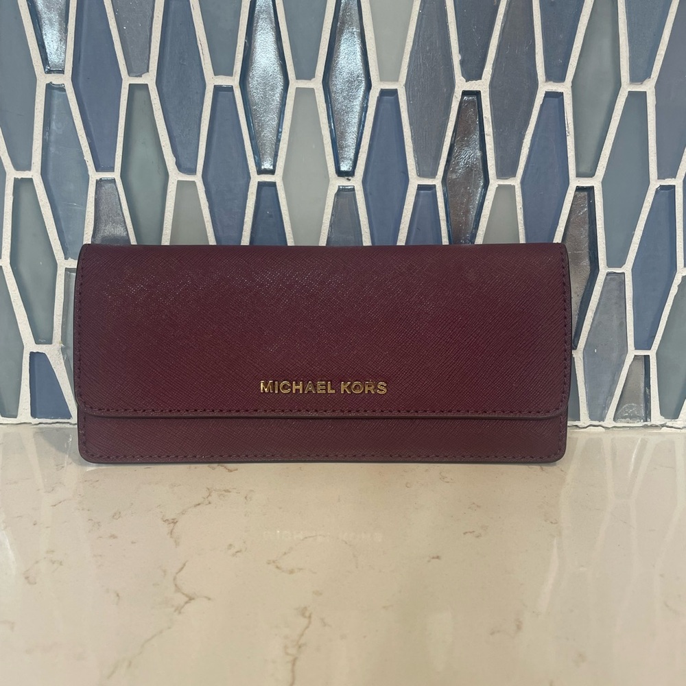 Michael Kors Burgundy Jet Set Saffiano Wallet